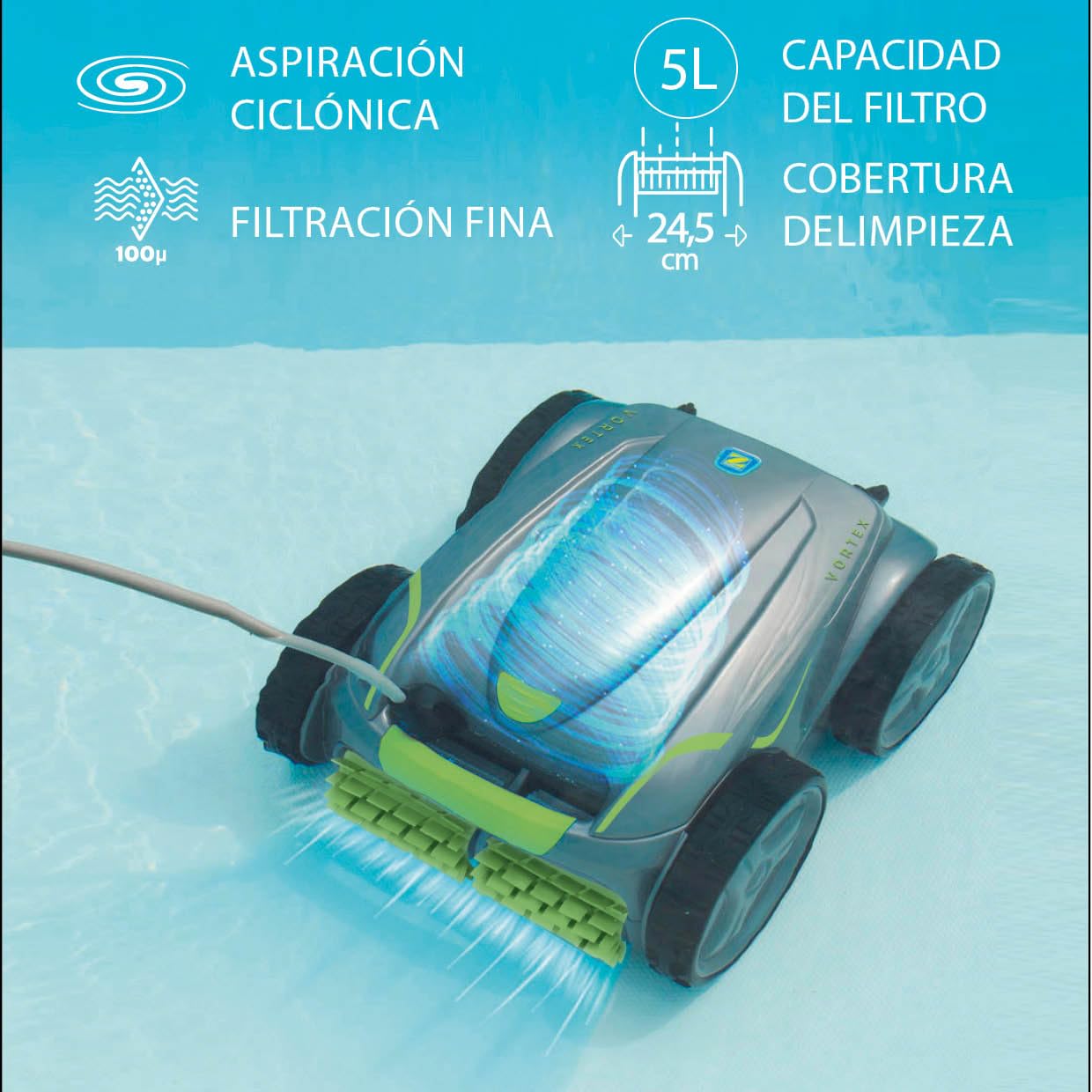 Zodia Vortex GV 5220. Robot Limpiafondos c/Cable. Piscinas hasta 72m²