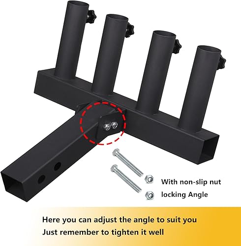 Miniatura 6 de Soporte de enganche mejorado para 4 postes de bandera de camión, estante de almacenamiento de caña de pescar, ángulo ajustable para cualquier