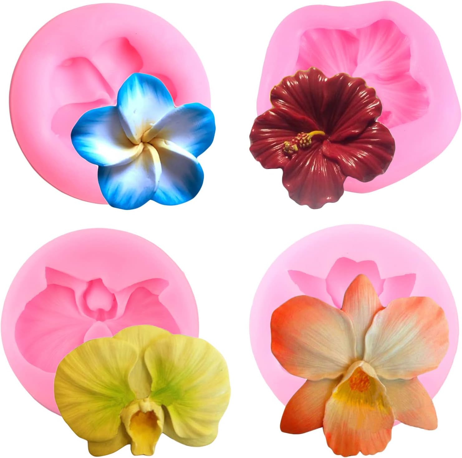 Flower Blossom Silicone Mold Orchid Chocolate Fondant Molds For Cake Decorating Candy Gum Paste Set Of 4