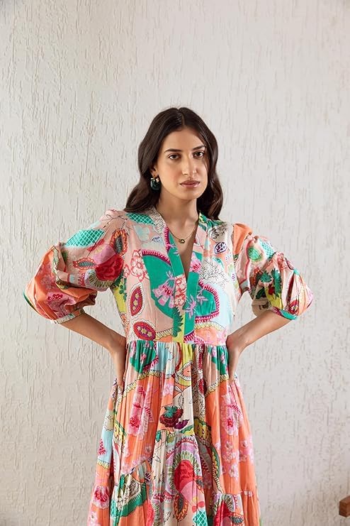 Image of GRECIILOOKS Women Dress | Elegant V Neck Casual Western Dresses | Women's Printed Maxi Dress | Floral Printed Dress for Womens | Trendy Vacation, Party & Beach Outfit