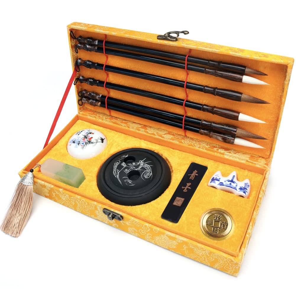 12 Pcs Chinese Calligraphy Brushes Gift Set, Kanji, Sumi Water Writing, Painting Set for Advanced Painters