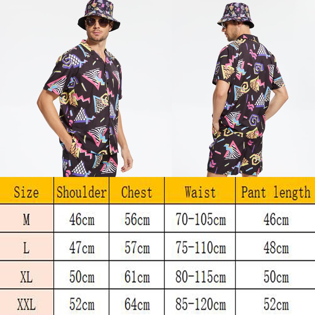 CEKUIA 80s 90s Fancy Dress Shell Suit Disco T-shirts Shorts Set Costume Hip-hop Sportswear for Men Women Tracksuit with Glasses and Hat - Image 4