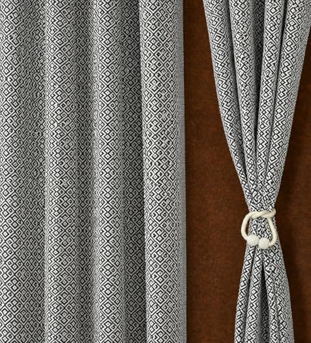 Image of Fabrilia Jacquard Geometric Pattern Curtains for Long Door | Black & White Diamond Design | Room Darkening Curtain Panels | Pack of 1 Piece | 9 feet