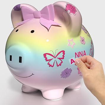 Ceramic Piggy Bank for Kids, Ideal for Boys Girls, Perfect Baby Girl Nursery Decor and Newborn Keepsake,Alcancias De Dinero para Ninos, Money Saving Box