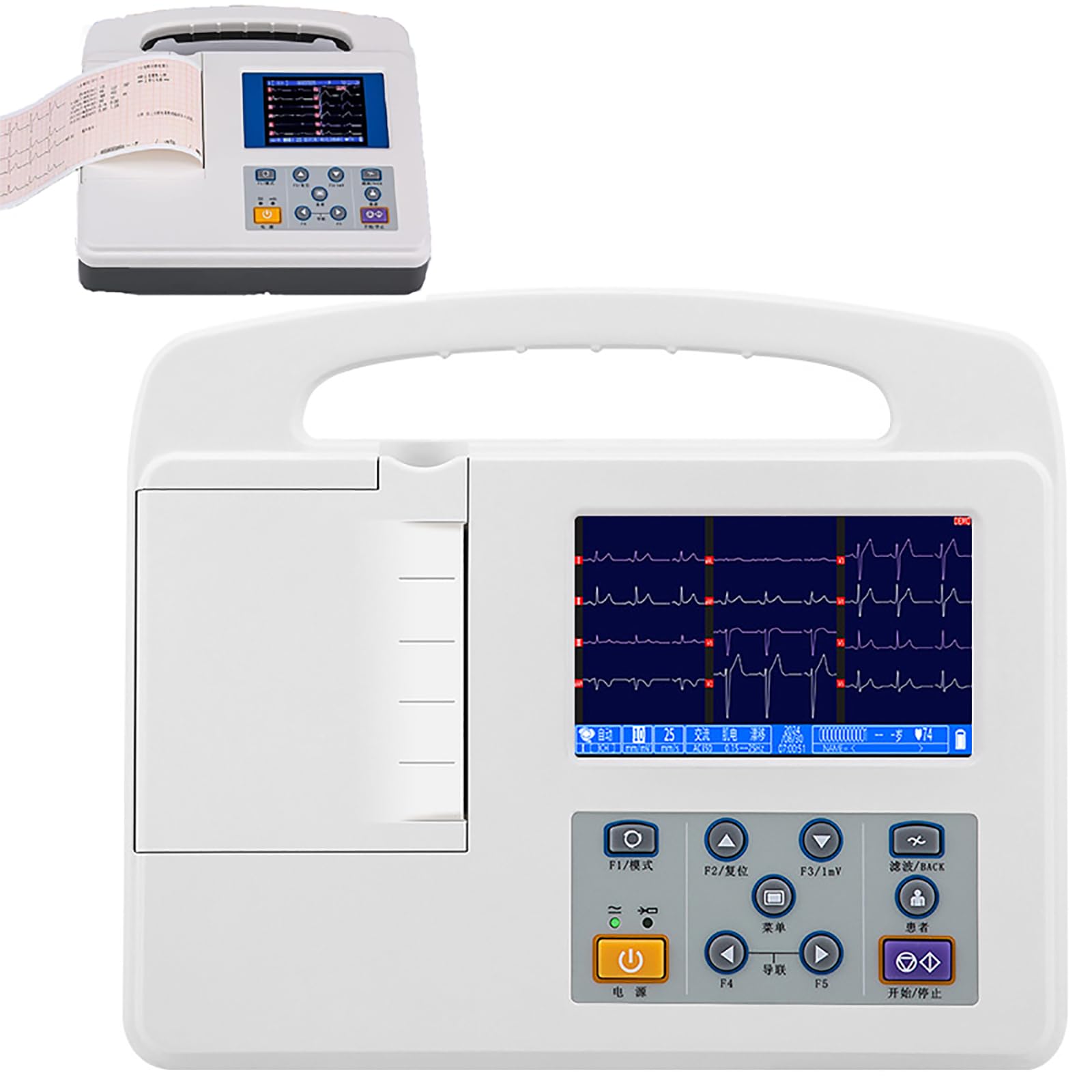 Macchina ECG Portatile a 12 Derivazioni, Registrazione ECG E Frequenza Cardiaca in 12 Canali, Widescreen da 5 Pollici con Carta da Stampa, Acquisizione E Analisi dei Dati ECG in Tempo Reale