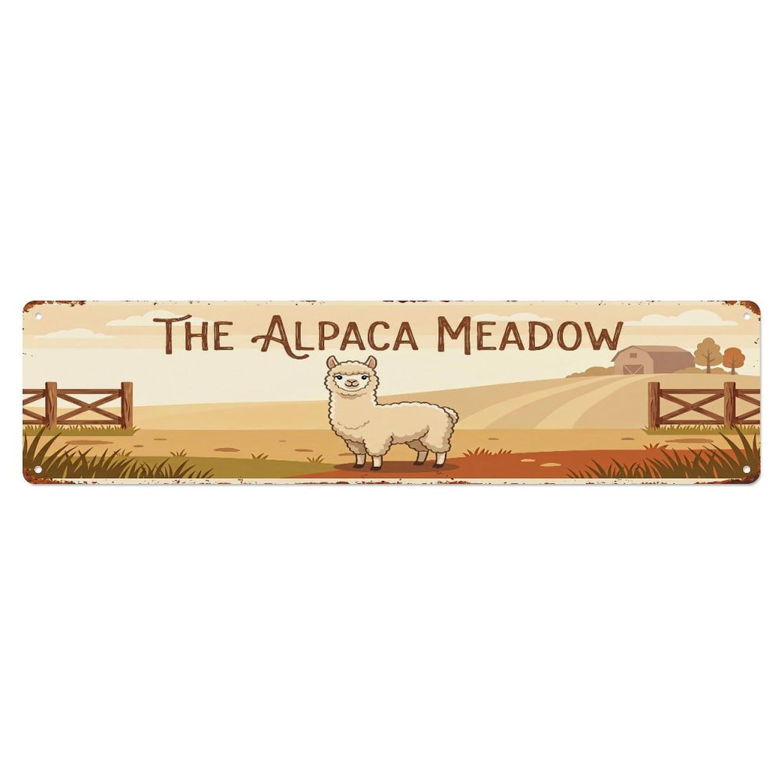 Metal Tin Sign Vintage Alpaca Farm Scene The Alpaca Meadow