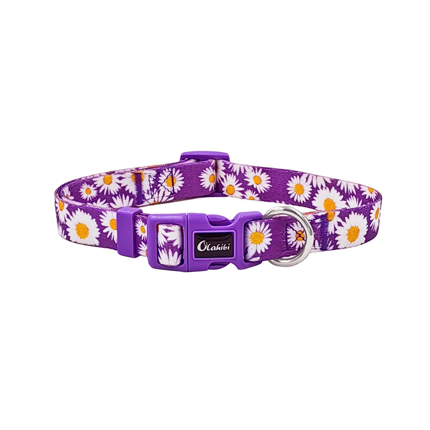 Olahibi Basic Dog Collar, Daisy Floral Pattern, Soft and Durable Polyester Material, Adjustable Length, for Small Dogs.(Small, Purple Daisy)