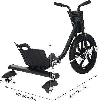 Drift Trike Children’s Tricycle, 80kg Capacity Children's Tricycle with Wheel Lights, Anti Slip Pedals and 4 Adjustable Lengths, for Children over 6 Years Old in Homes Amusement Parks etc