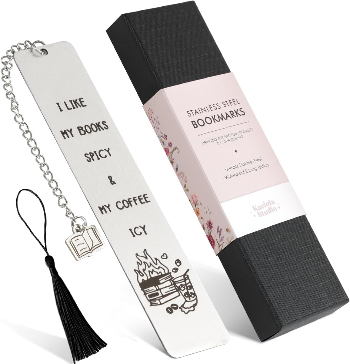 Kaciola Funny Bookmarks for Women, Spicy Coffee Bookmark with a Tassle, Funny Book Markers Gifts for Women Men Friend Coffee Booklovers, Christmas Birthday Book Gifts for Reading Coworker Reader