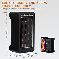 Vista 5 de Estación de carga USB, bloque de cargador USB C, 20 puertos (20 A), concentrador de carga múltiple de escritorio, cargador USB de 10 puertos