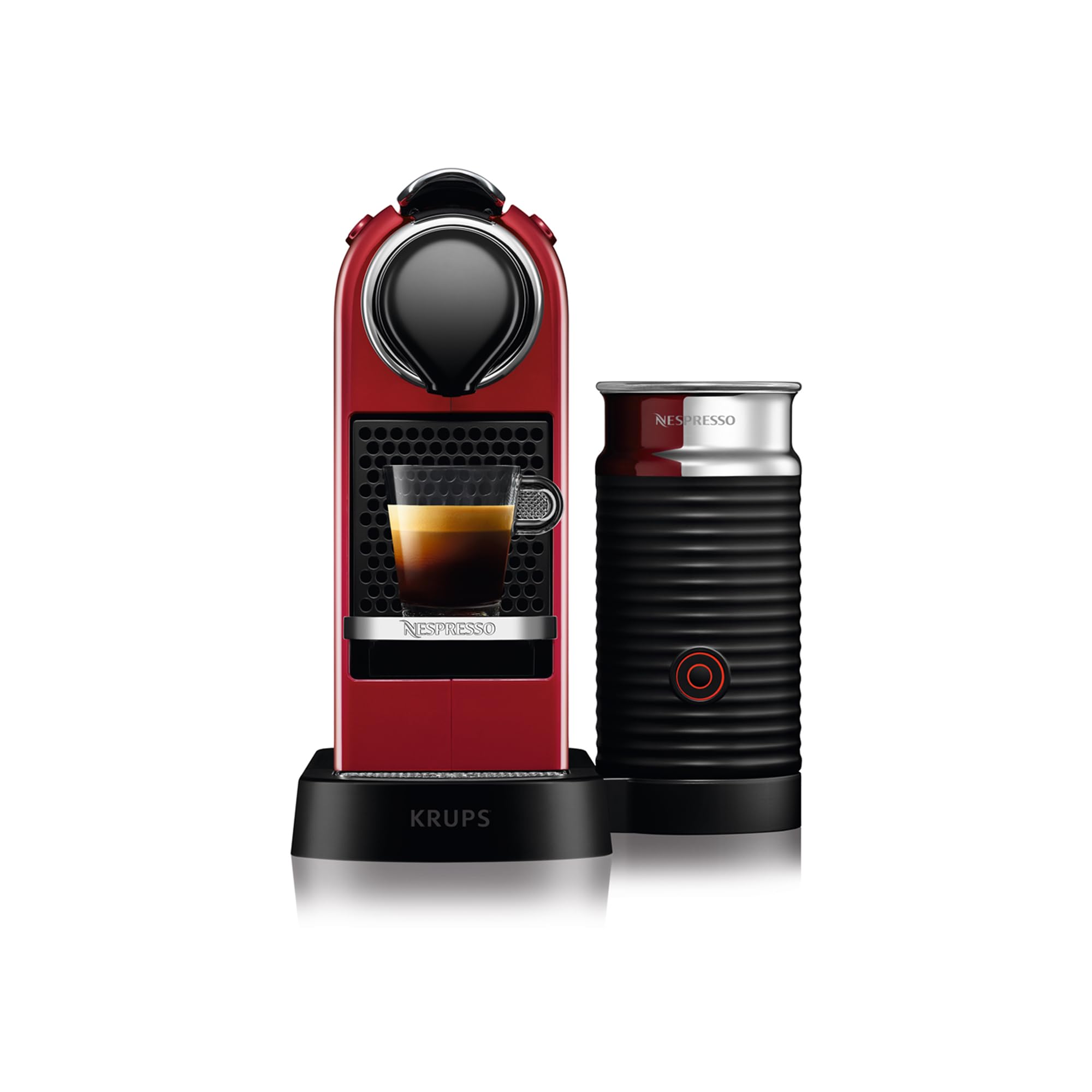 Krups Nespresso Citiz & Milk XN7615 - Cafetera de cápsulas monodosis, con 19 bares de presión, thermoblock, capacidad 1L, función automática, con Aeroccino, color Rojo, incluye pack de bienvenida