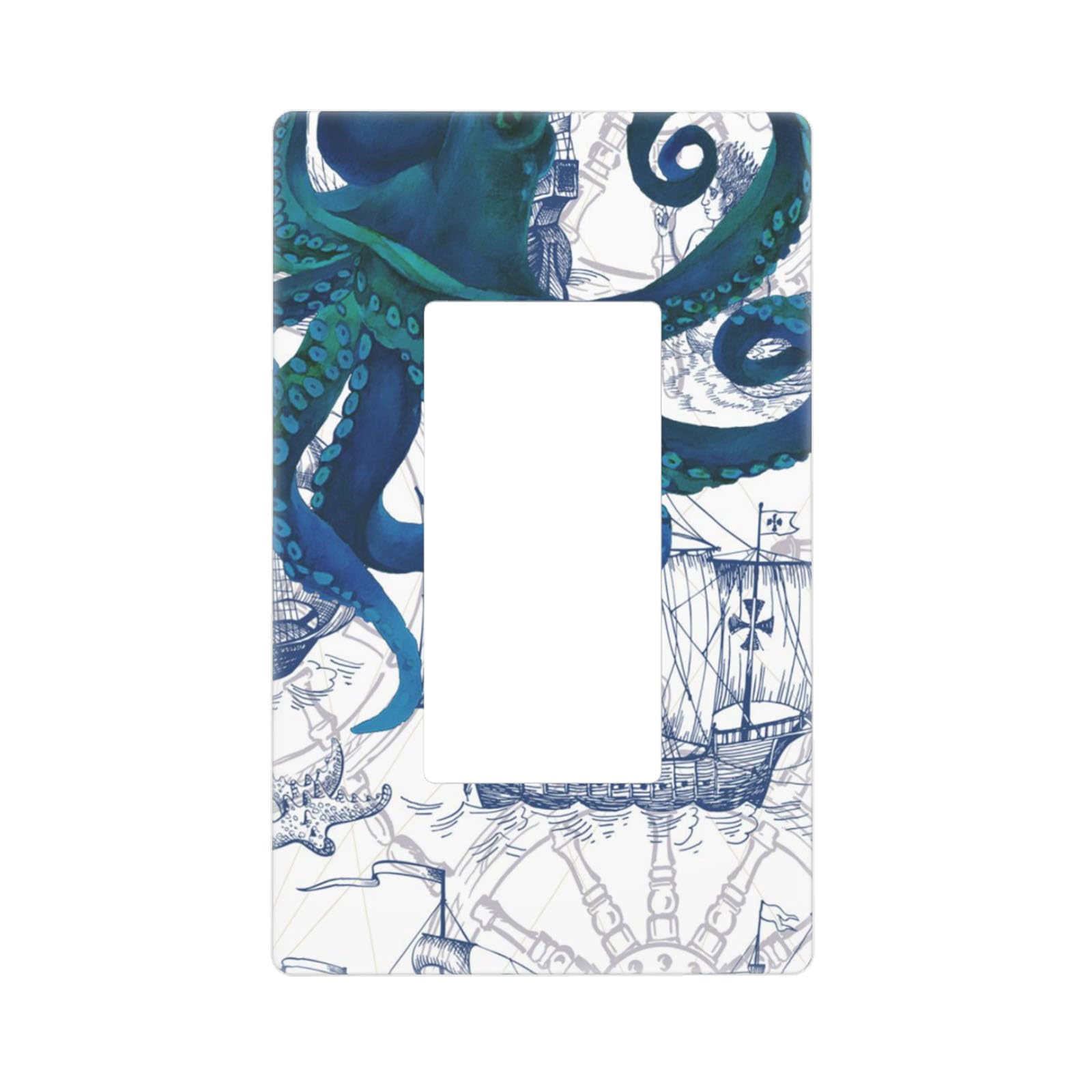 Pznen Vintage Octopus Single Rocker Switch Plate Sea Monster Nautical Coastal Decorator Rocker Wall Plate 1 Gang Lightswitch Cover Home Decorative