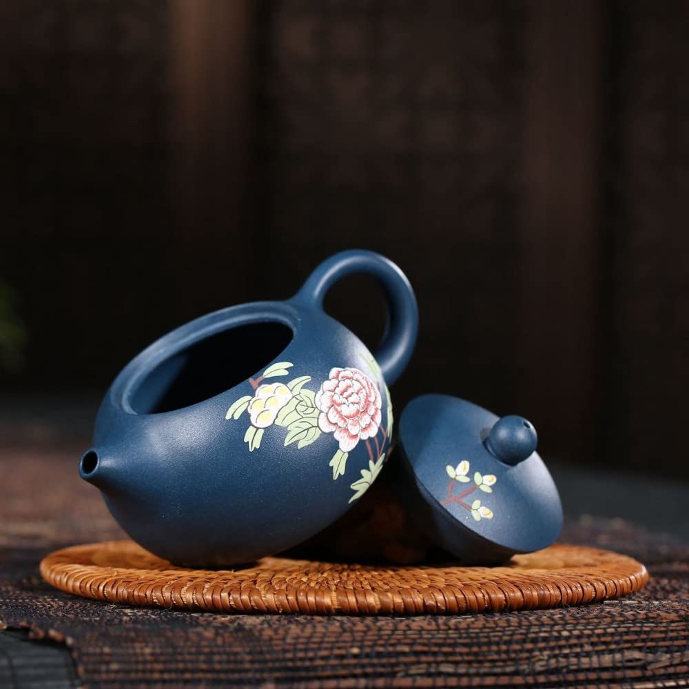 Chiński zestaw do herbaty Yixing Zisha, ceramiczny fioletowy zestaw do herbaty, dzbanek do herbaty Xishi z malowanym kwiatem piwonii, filiżanki do herbaty, dzbanek do herbaty, czarka do herbaty, fil