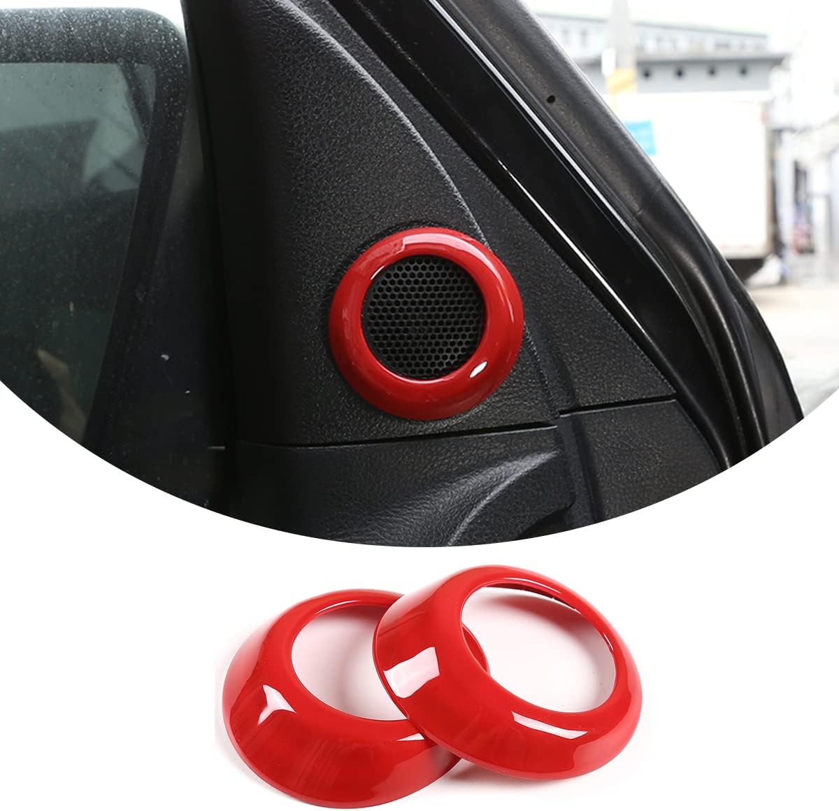 for Toyota Tundra 2014-2021 Sequoia 2007-2021 Car Front Triangle Sound Stereo Audio Cover Trim Ring ABS Tweeter Speaker Cover Accessories 2Pcs (Red)