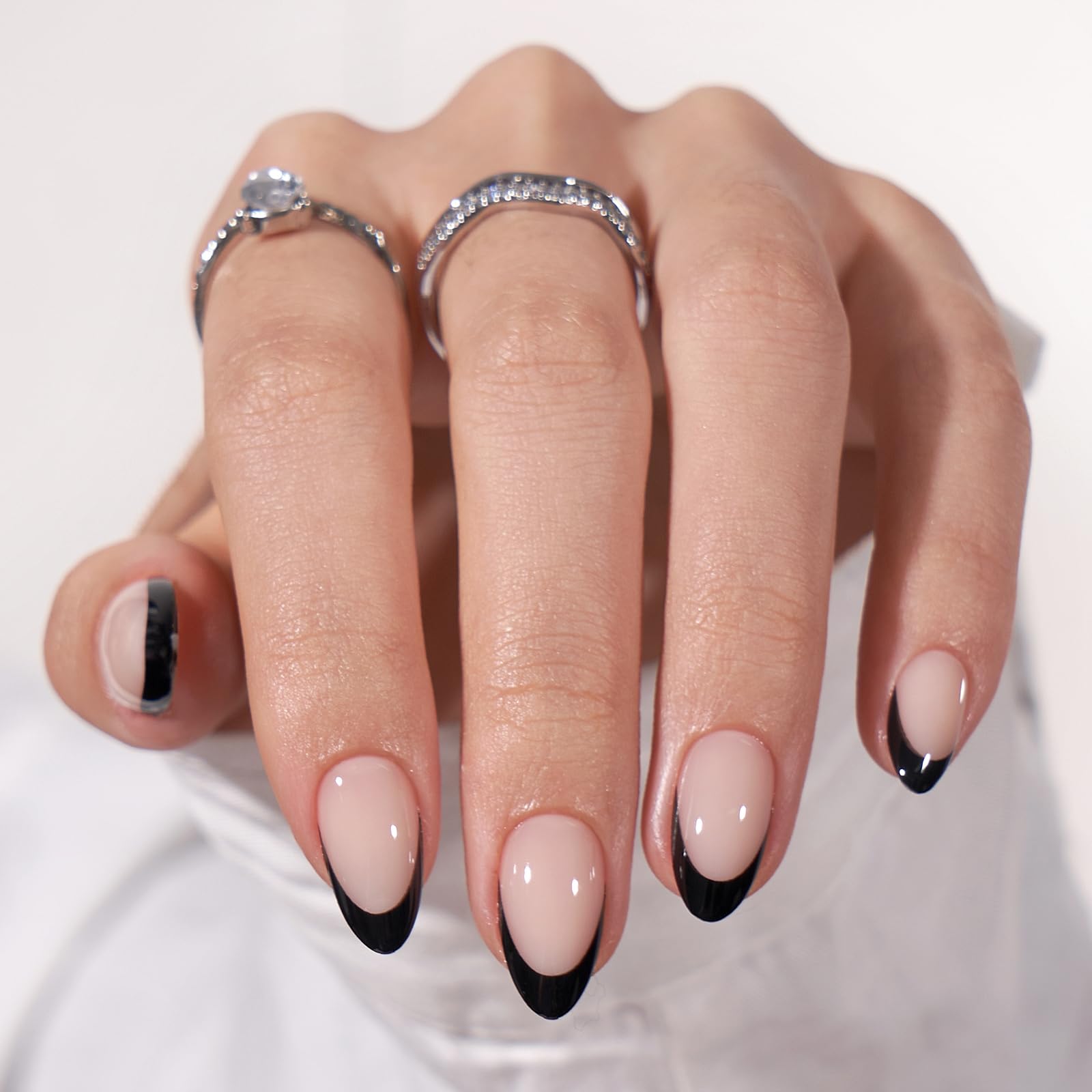 BTArtbox French Press on Nails Kurz künstliche Nägel zum aufkleben Almond Fake Nails mit Nail Glue, 32 Stück Short Mandel Französisch künstliche False Nails für Damen und Frauen