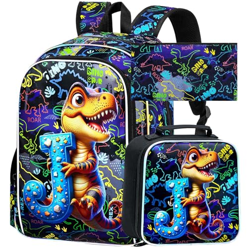 Image of 3Pcs Dinosaur Backpack, 16 inch Boys Bookbag with Lunch Box, Kids School Backpacks Set for Elementary Preschool Kindergarten (Balck)