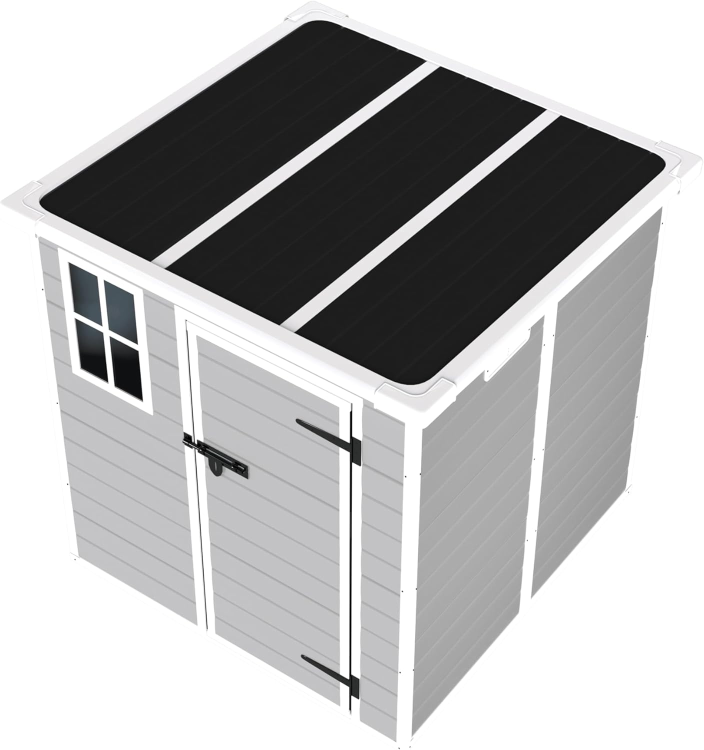6 x 6 FT Resin Sheds & Outdoor Storage with Floor & Window, Waterproof Outside Storage Shed with Flat-Top Roof, Utility Tool Shed for Home, Backyard Garden, Pool — Light Gray
