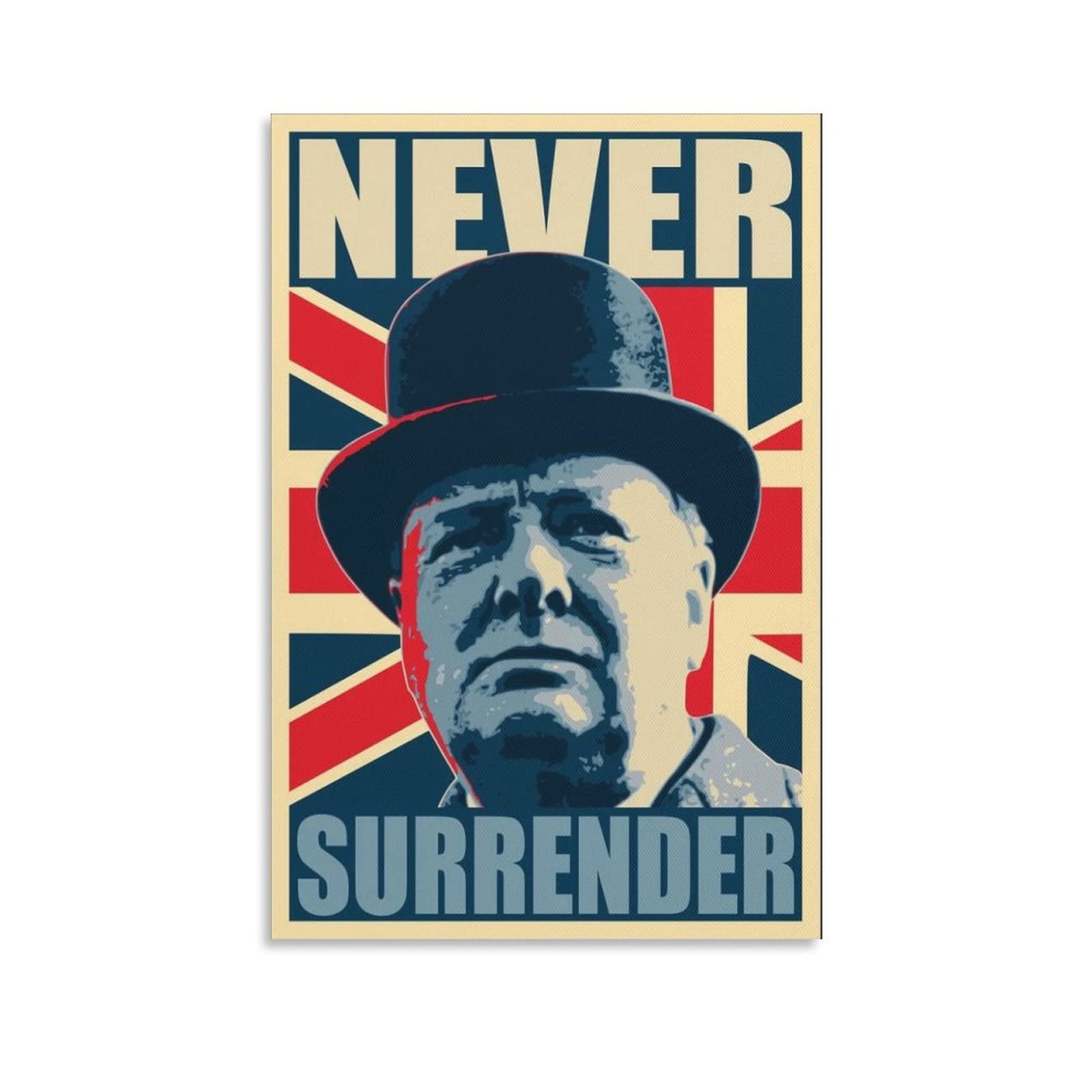 QINGYUAN Winston Churchill Never Surrender Motivational Inspirational Quotes Poster Canvas Gifts Picture Painting Posters Room Decor Home Decorative 20x30inch(50x75cm)