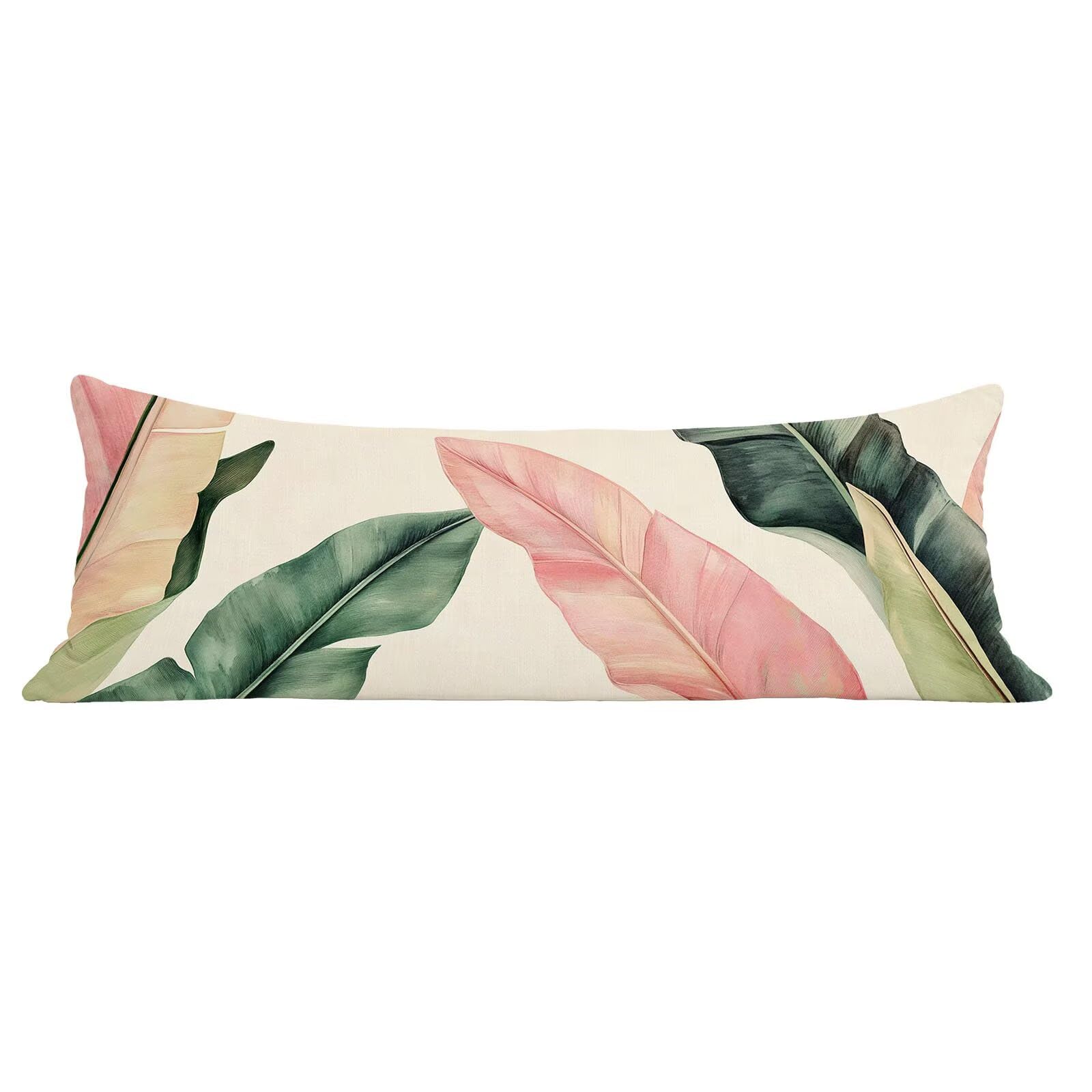 Funda de Almohada 60 x 180 cm Rosa Protector Almohada 180 cm con Cremallera Invisible, Lino Durable y Transpirable Pillow Case Largas Hoja Impresión a Doble Cara para Cama, Sofá y Dormitorio dg-299