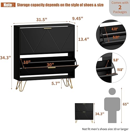 Miniatura 9 de JOZZBY Armario de zapatos para entrada, armario de almacenamiento de zapatos estrecho blanco con 2 cajones abatibles, organizador de zapatos