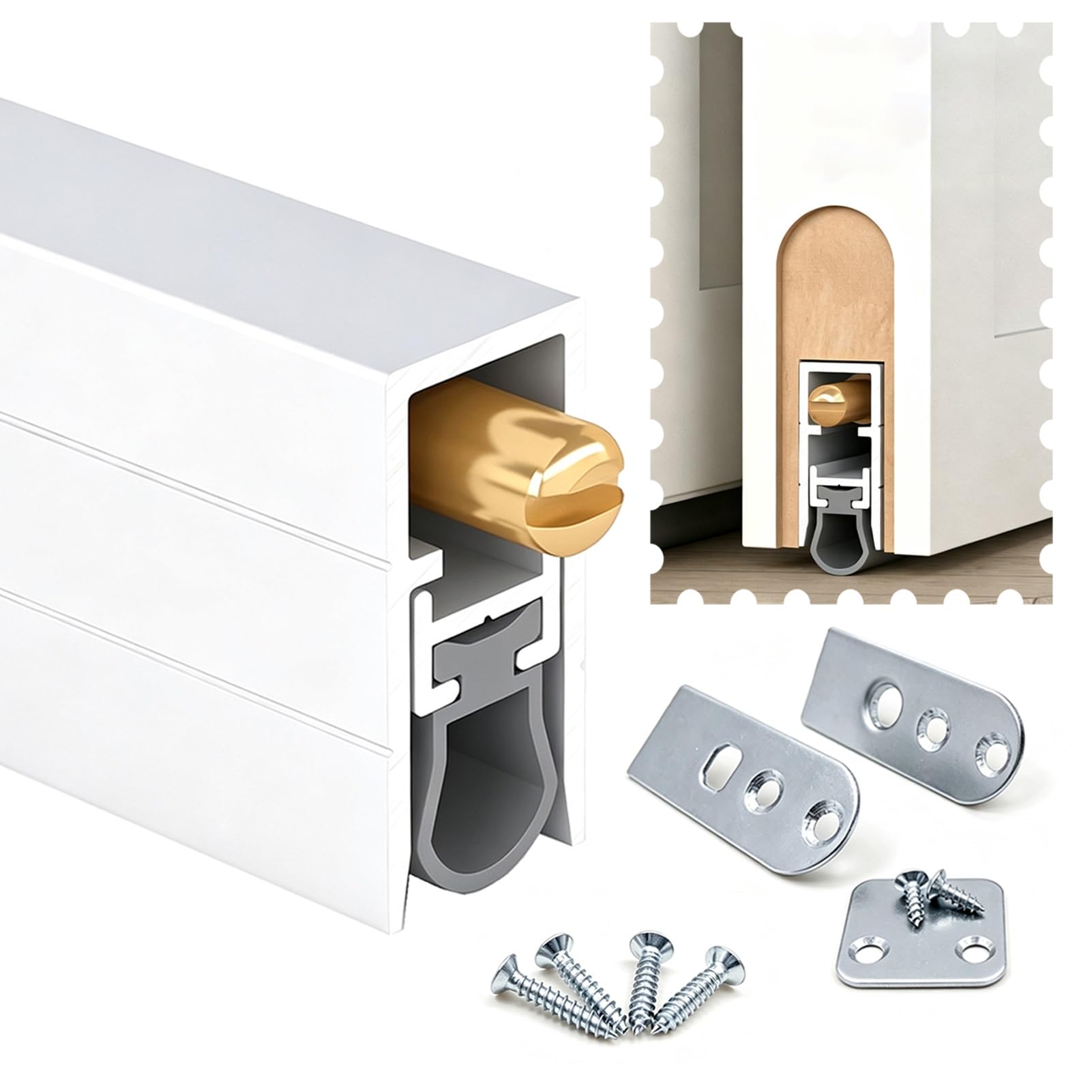 Paraspifferi Sottoporta Paraspifferi Porta Isolamento Antipolvere Bottone in Ottone | Strisce Paraspifferi Incasso Tagliabili Misura Parte Inferiore Della Porta, Guarnizioni Personalizzabili(106cm(41 3/4"))