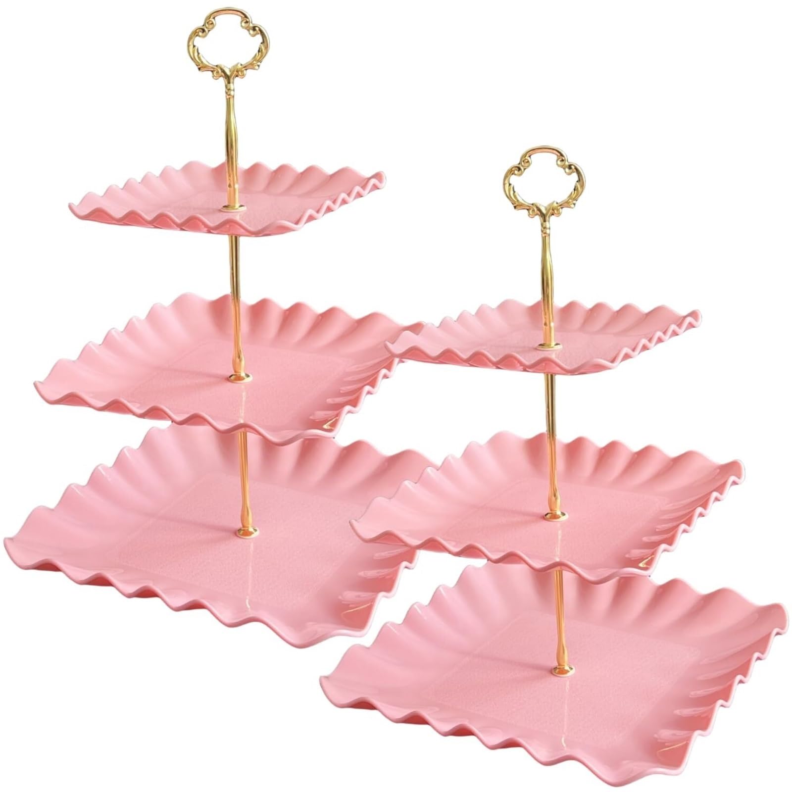 Ryckey Cake Stands Square Dessert Cupcake Stand 3 Tiered Plastic Serving Tray(Pink)