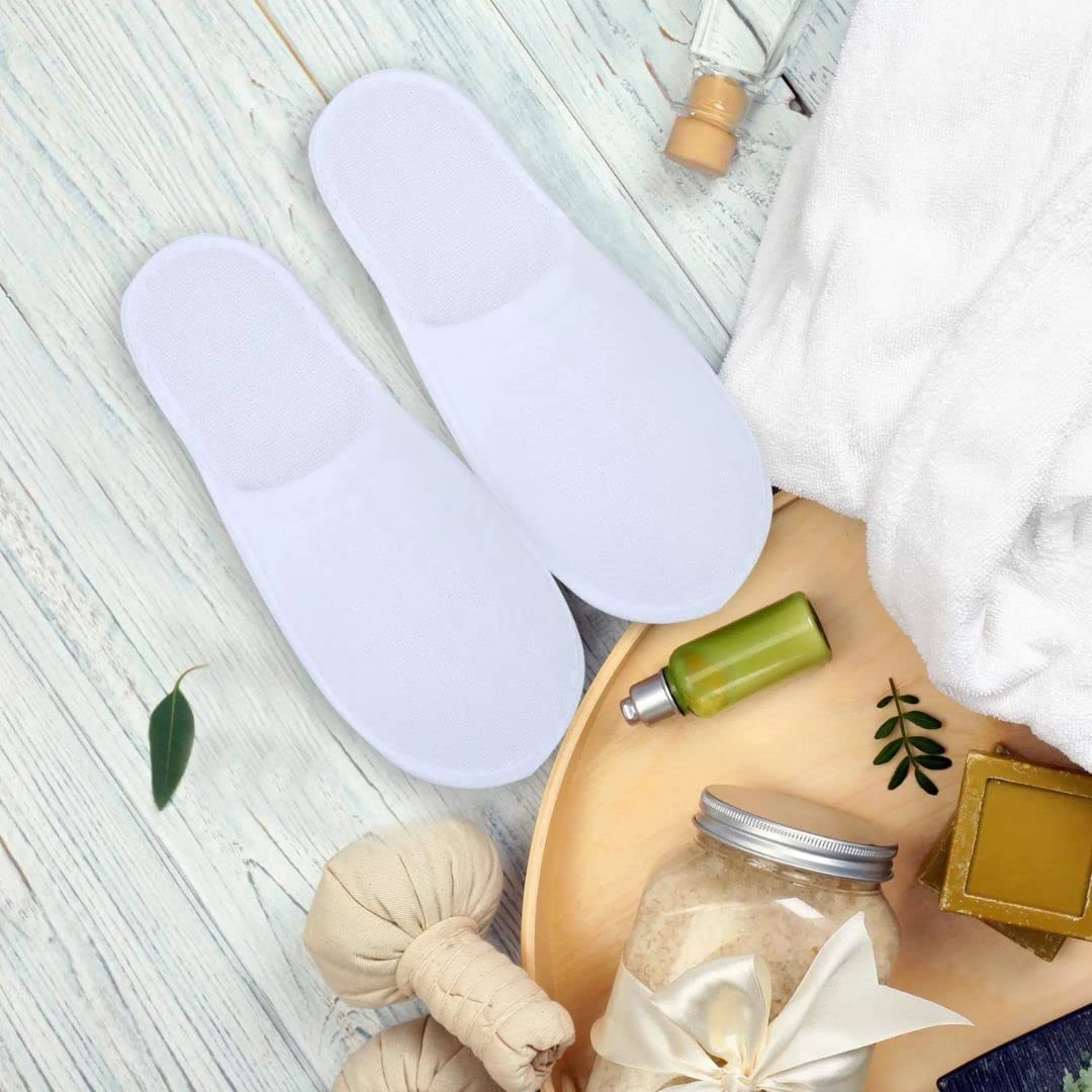 Doberyl Disposable 2 Pairs TerryTowels Slippers for Home spa Party Guest Salons Hotels Hospitals and Home and Travel Close Toe (Free Size) (White) - Image 3 thumbnail