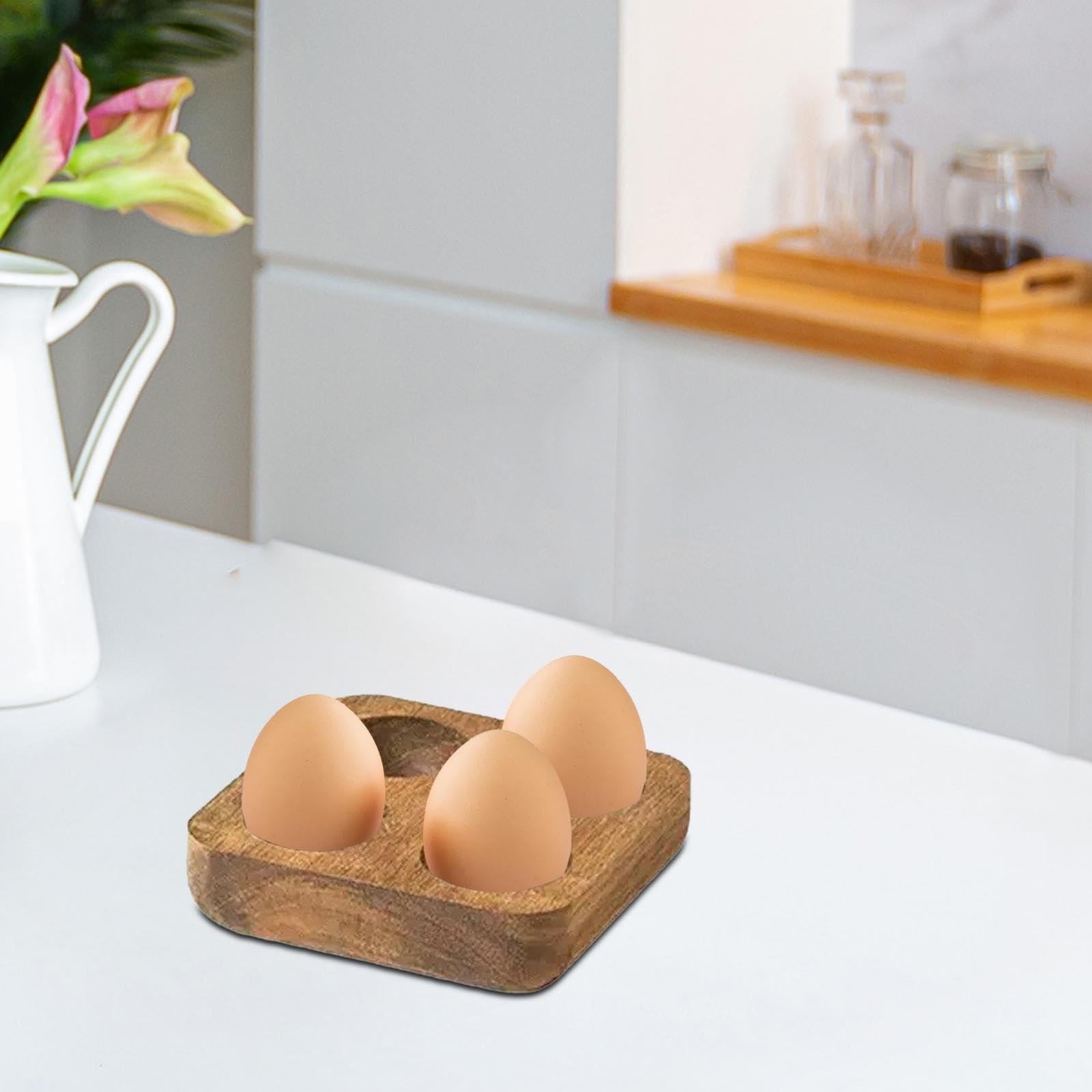 2 Piezas Soporte para Huevos Bandeja de Madera Organizador de Huevos Estante de Cocina Recipiente de Refrigerador Compartimentos Adecuado, 4 Piezas