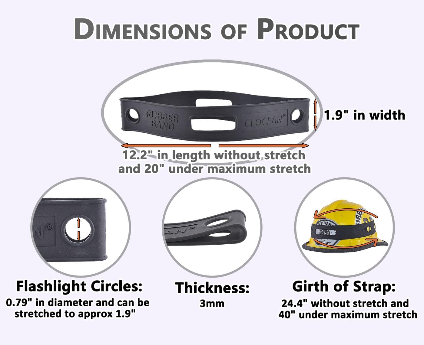 2 Pack Firefighter Helmet Straps, Thickened Rubber Firefighter Helmet Band to Hold Flashlight and Firefighting Accessories, Durable and Elastic to Fit for Most Fire Helmets or Hard Hats