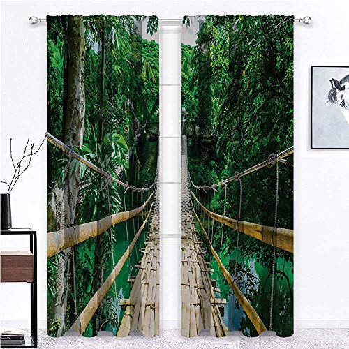 Curtain Panels Tropical Printed Curtains Blackout Bamboo Pedestrian Suspension Bridge over River in