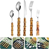 Vista 6 de Angoily Juego de cubiertos de pícnic, 1 juego de cubiertos de acero, cuchara de cubiertos, cortador de vajilla de acero inoxidable, mango