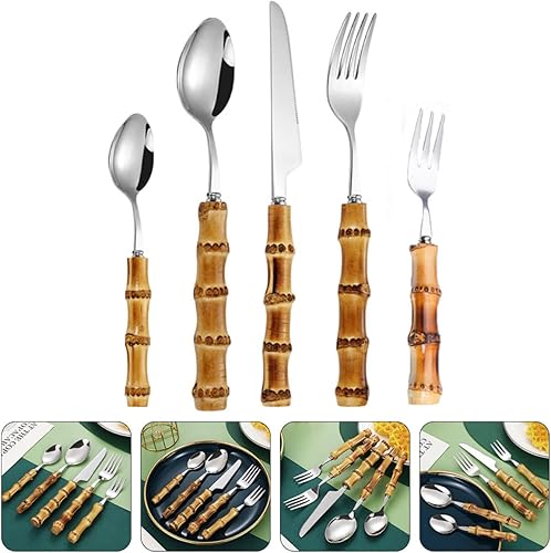 Miniatura 6 de Angoily Juego de cubiertos de pícnic, 1 juego de cubiertos de acero, cuchara de cubiertos, cortador de vajilla de acero inoxidable, mango de