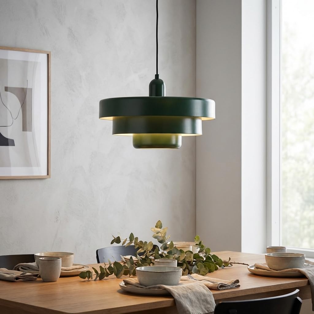 BARCELONA LED Lampa Wisząca MACARRON Zielony 3-Poziomowa Metal Żelazo, Styl Bauhaus Minimalistyczny, Pośrednie Oświetlenie Bez Oślepiania, Klasyczna Vintage Nowoczesna Luksusowa E27