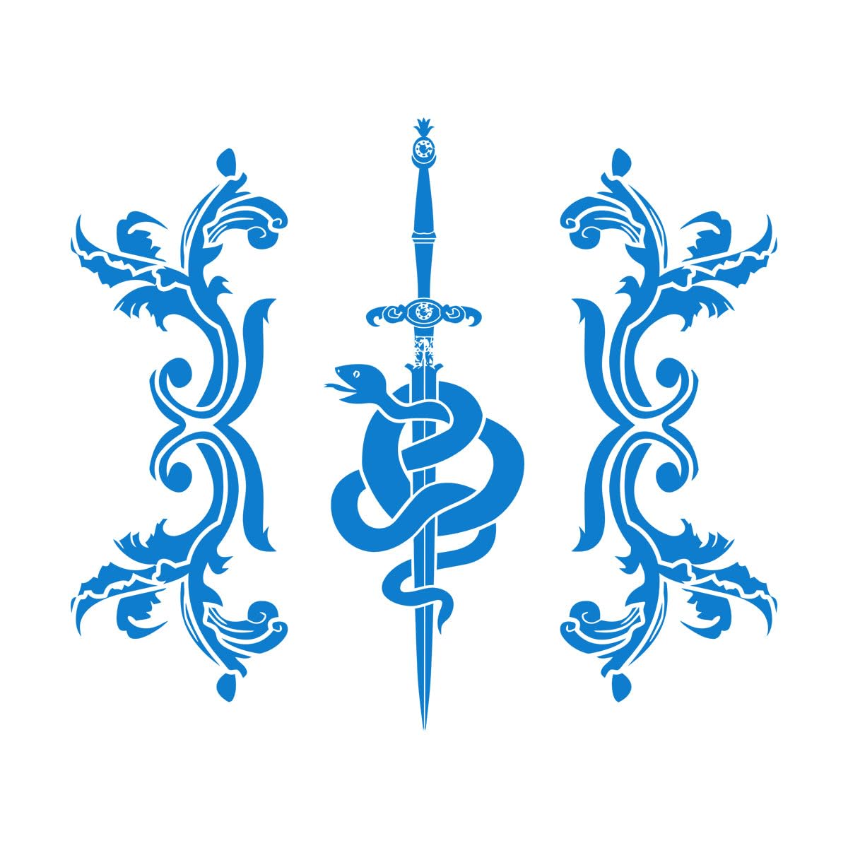Vinyl Art Sticker Sword Snake and Flowers Tribal Symbol 72x114.6cm Multi Color Selection Extra Large Blue