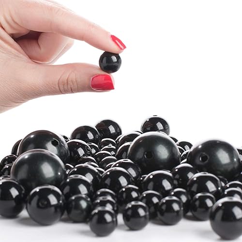 Miniatura 3 de Cuentas de perlas sintéticas negras de varios tamaños para elegantes rellenos de jarrón o dispersión de mesa, cuentas decorativas únicas para bodas,