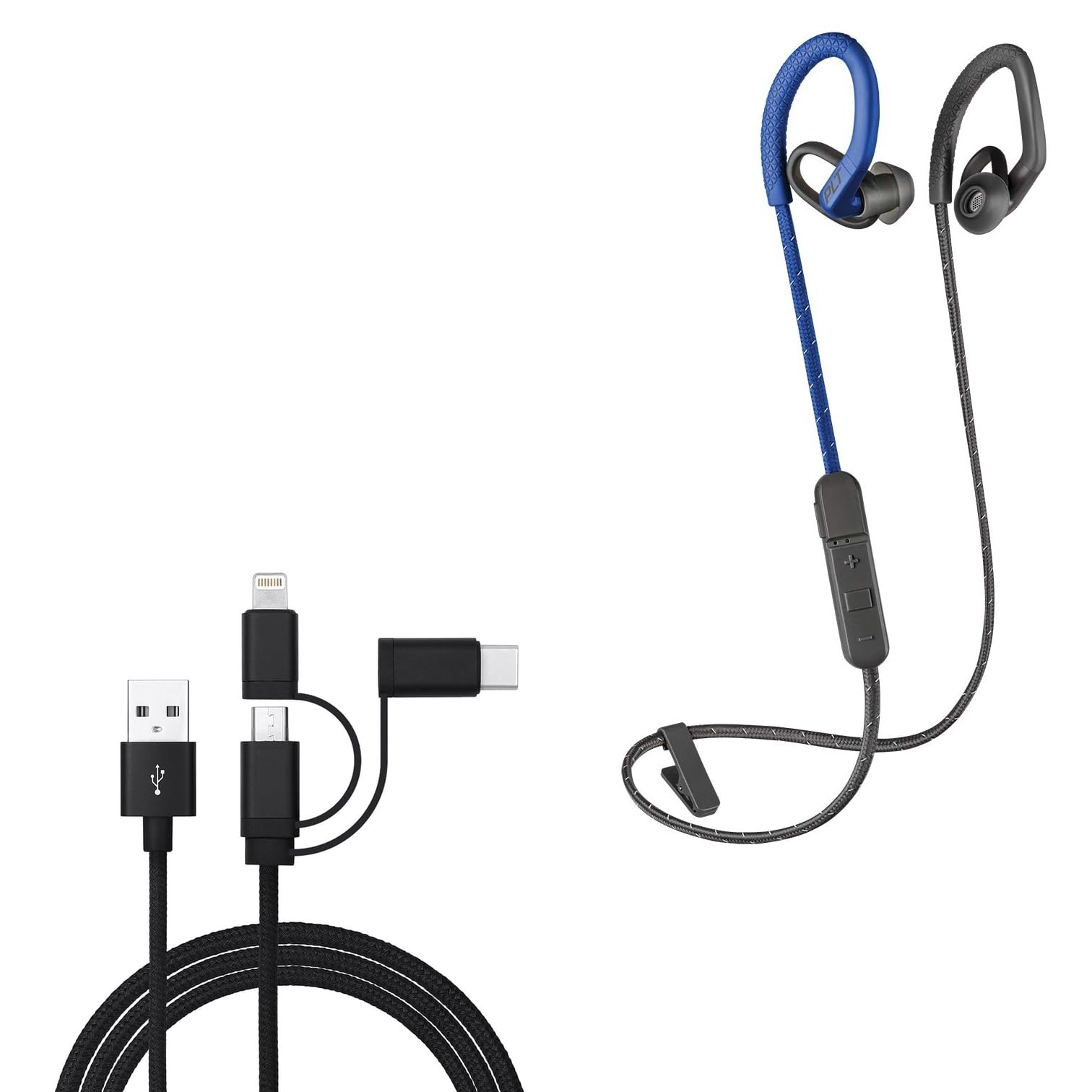 BoxWave Cable Compatible with Plantronics BackBeat Fit 350 - AllCharge 3-in-1 Cable - Jet Black