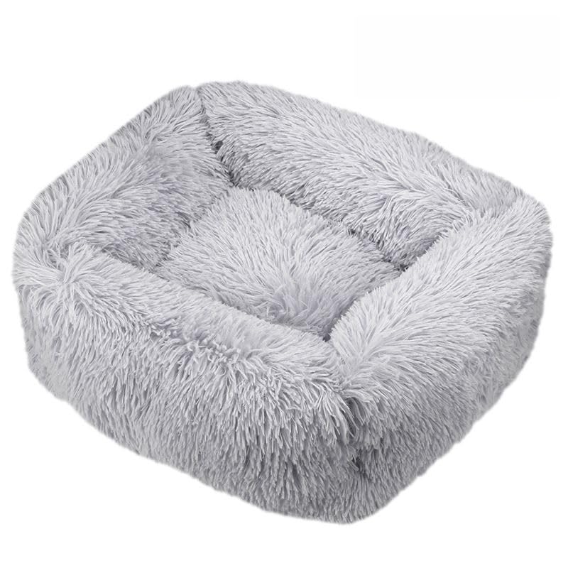 Odot Plush Dog Bed, Small Medium Large size Dogs, Square Washable Pet Bed for Cat Puppy Crate, Calming Dog Sofa, Soft and Fluffy, Non-Slip (Grey,S)