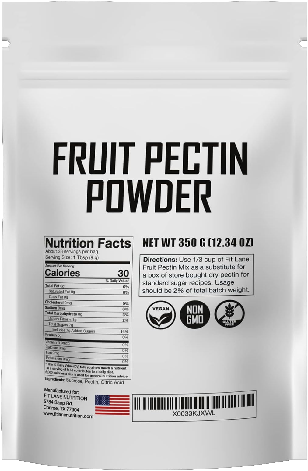 Fruit Pectin Powder for Jams and Jellies - Natural, Vegan and NON-GMO. Premium Bulk ingredient - 350 Grams (12.35 oz) Value Size Bag