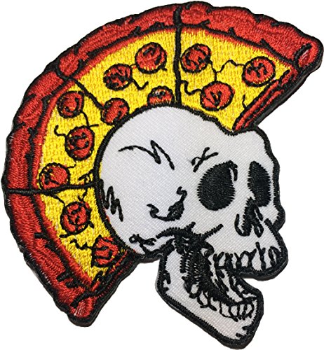 Papapatch Skeleton Skull Pizza Head Punk Ride Motorcycle Chopper Jacket Vest Costume DIY Sew Iron on Embroidered Applique Badge Sign Patch (Iron-Skull-Pizza-Punk)