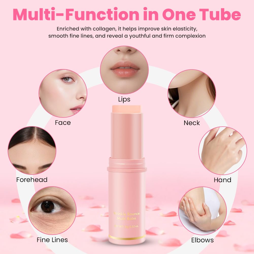 Aomig 2 Pezzi Multi Balm Stick, Calcium Stick Antirughe con Estratto di Collagene, Sticks Idratante al Collagene Per Occhi, Collo e Viso, Balsamo Anti-Età, Idratante, Antirughe