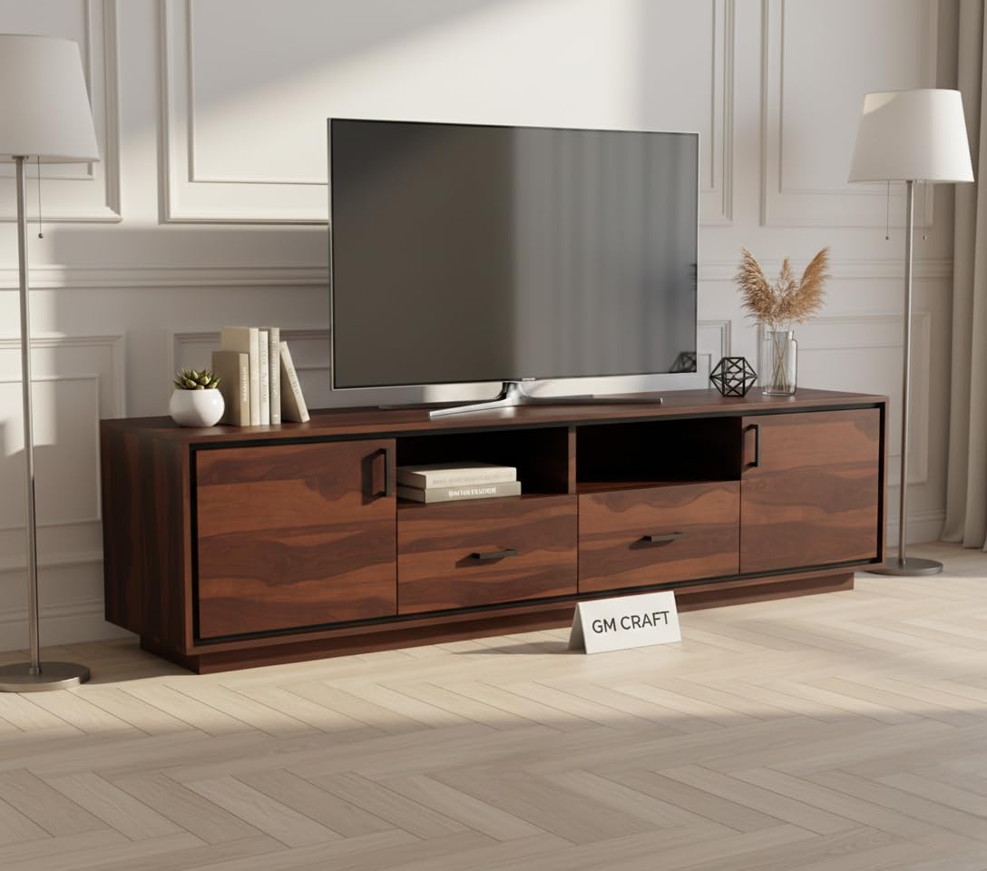 Wooden TV Unit for Living Room 65 Inch Furniture - Wooden TV Unit with Storage Cabinet with 2 Drawer 4 Shelves Wooden TV Cabinet for Living Room - Fits up to 65-Inch TV (Walnut, Scott)-image-28