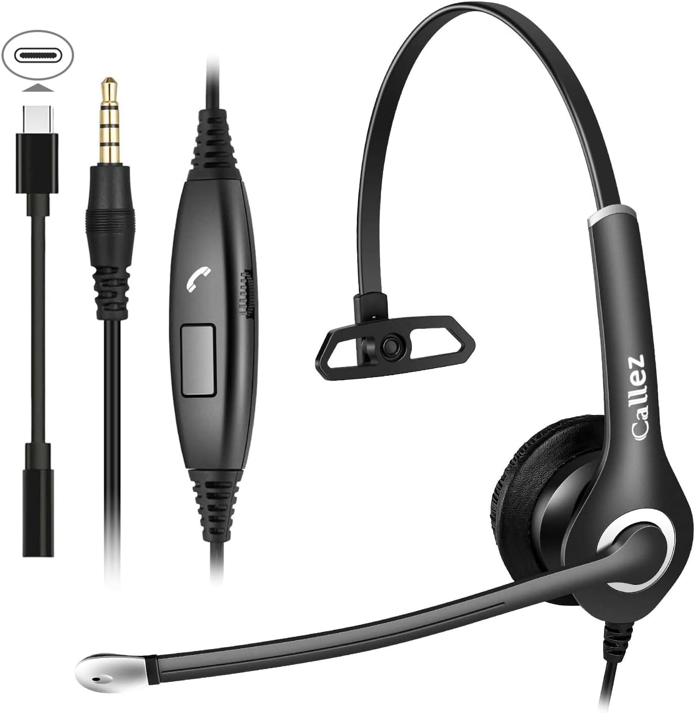 Cuffie per PC e telefoni cellulari con microfono con cancellazione del rumore, cuffie per PC 3,5 mm USB C per computer, smartphone, laptop, ufficio aziendale, seminario web con zoom Skype, chat chiara, ultra comfort