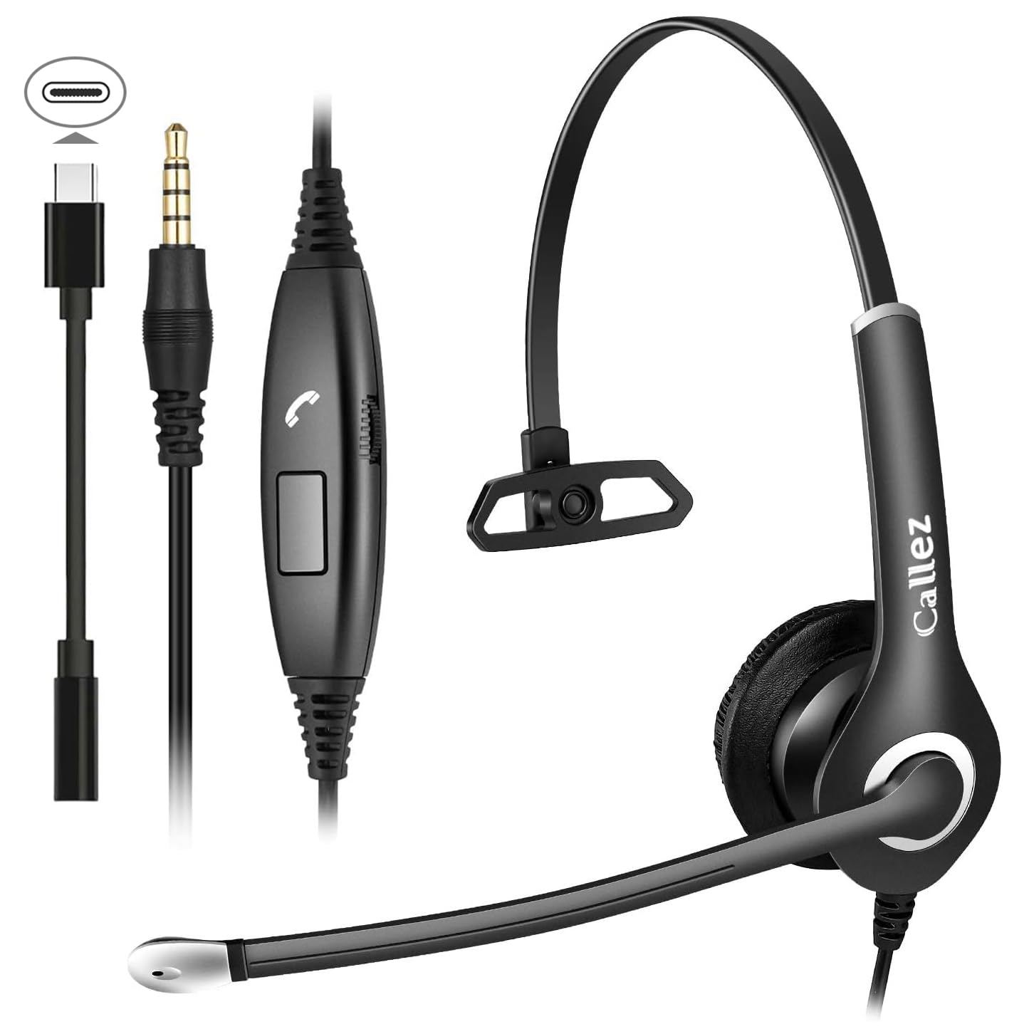 Cuffie PC Telefono Cellulare con Microfono Cancellazione del Rumore, Auricolare PC 3,5mm USB C per Computer Smartphone Laptop, Business Ufficio, Skype Zoom Seminario Web, Chat Chiare, Ultra Comfort