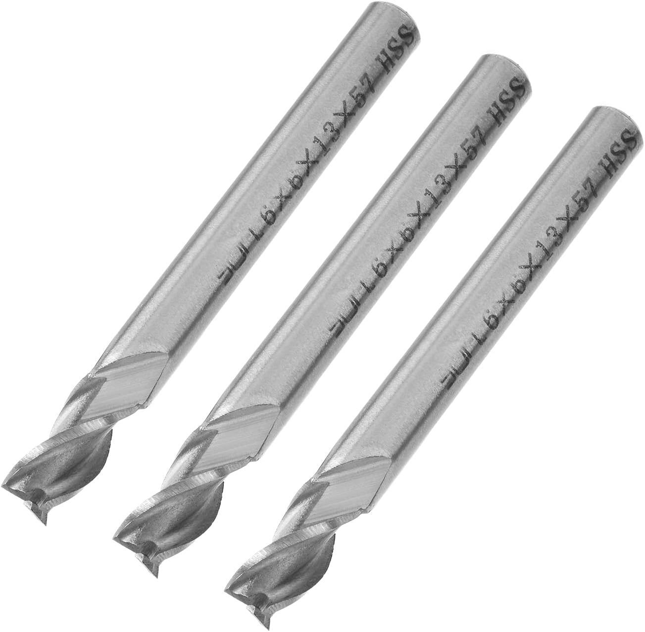 Utoolmart Straight End Mill Cutter, High Speed Steel HSS-AL, 3 Flute CNC Router Bits, 6mm x 6mm x 13mm, 3 Pcs