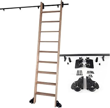 Sliding Barn Door Hardware Kit, Carbon Steel Rolling Ladder Rail Track Roller System Closet Set Heavy Duty Slide Sliding Ladder Rail Kit No Ladder, for Loft/Library Size 3.3ft/100cm Tra