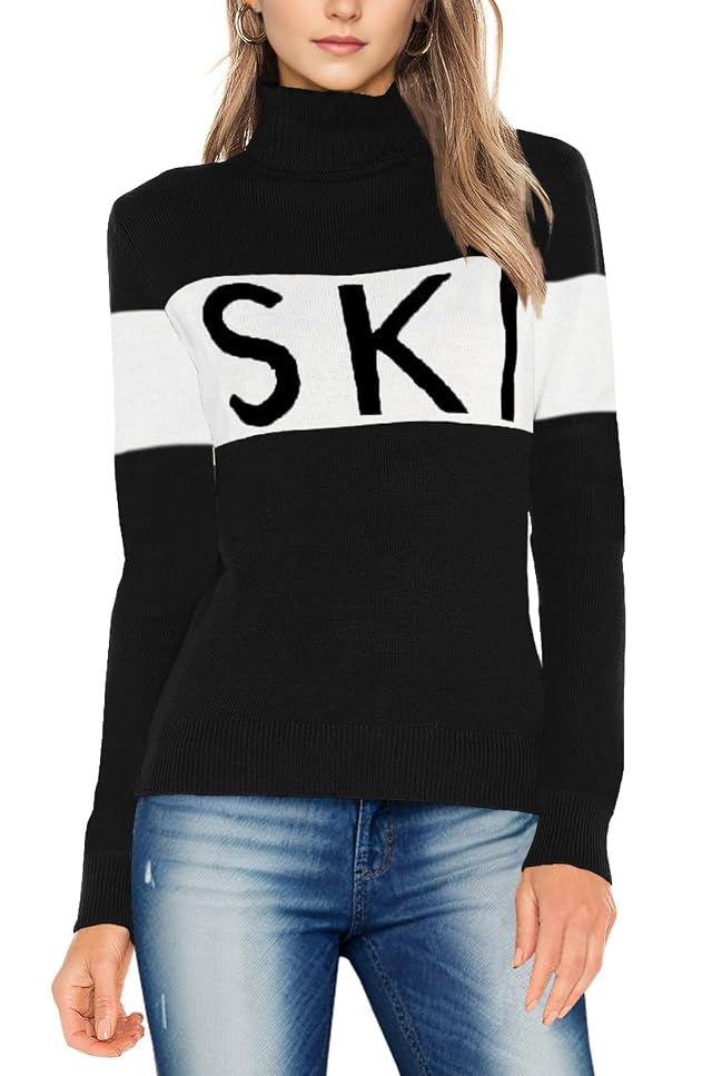 Ybenlow Women Sweaters Color Block Turtleneck Tops Comfy Winter Blouse 2024 Ski Sweaters Tight Knit Outfits Shirts XS-L