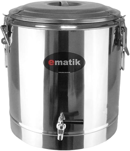 Olla de acero inoxidable de 36 cuartos de galón térmica con dispensador comercial, olla de 19 pulgadas de alto x 16 pulgadas de profundidad,