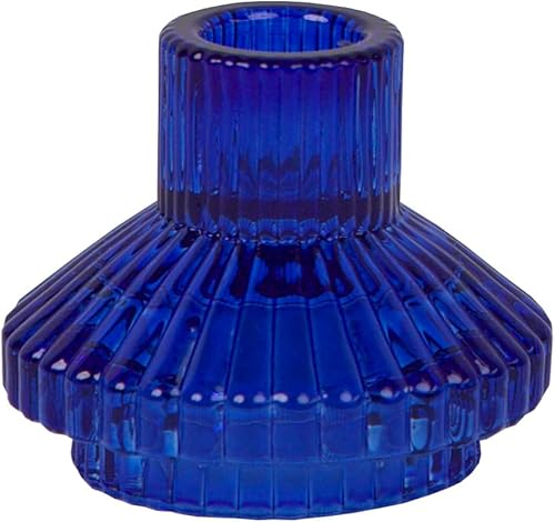 Talking Tables Portavelas de cristal azul cobalto  Pequeño soporte acanalado para velas de cena, decoración del hogar, accesorios, decoración de