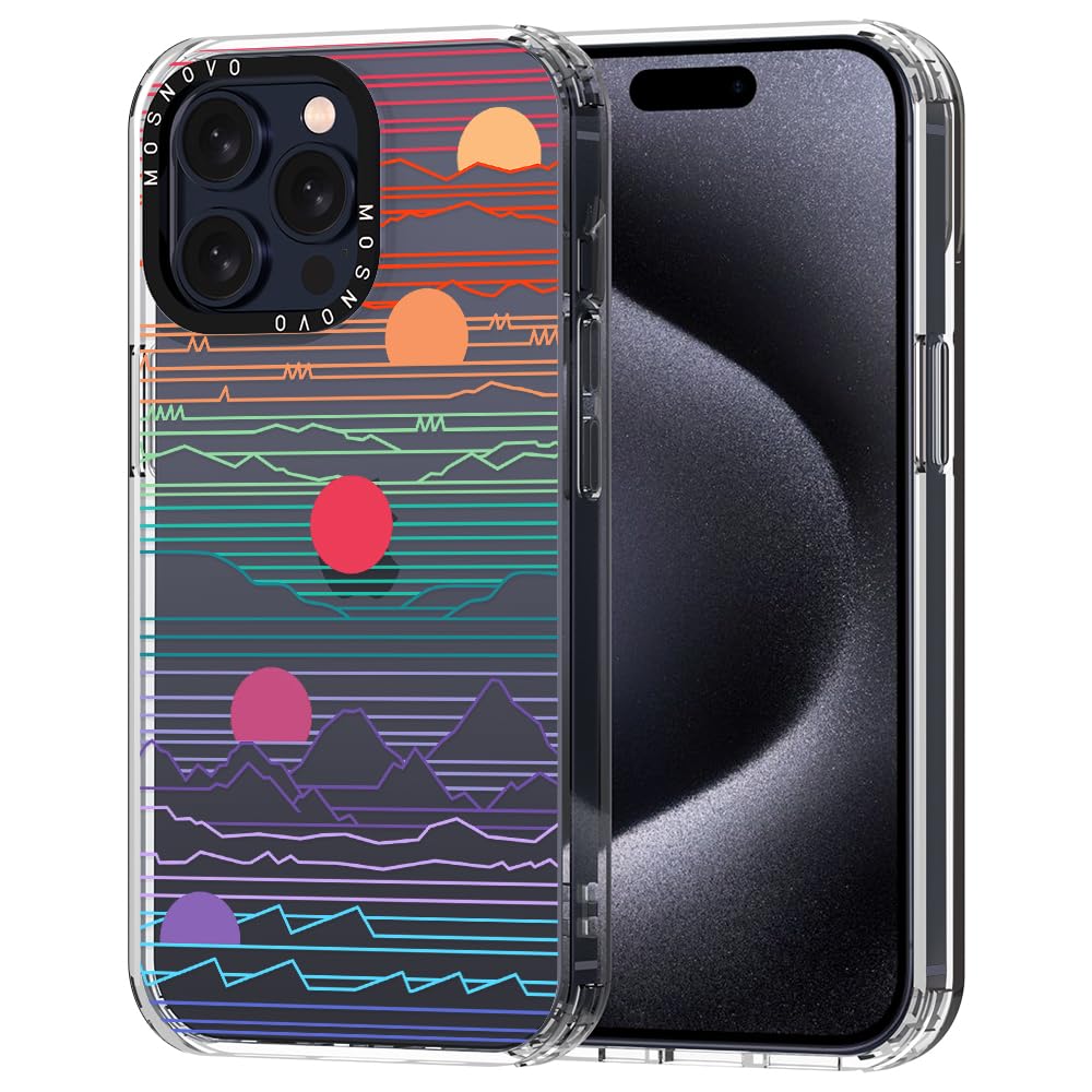 MOSNOVO Compatible with iPhone 15 Pro Max Case, [Buffertech 6.6 ft Drop Impact] [Anti Peel Off Tech] Clear TPU Bumper Phone Case Cover with Sunset Sunrise Designed for iPhone 15 Pro Max 6.7"