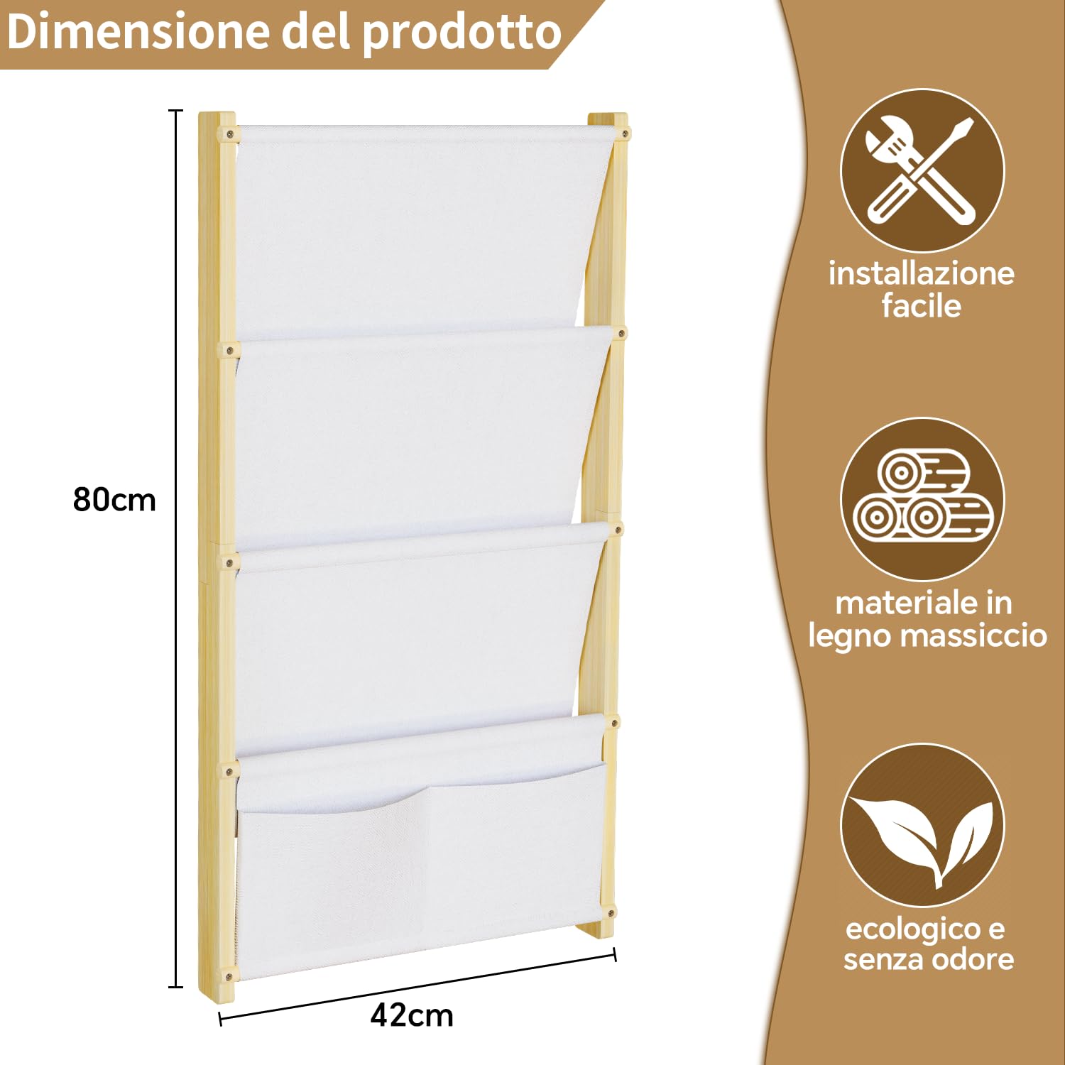 Libreria a parete in legno a 4 ripiani, per bambini, per camerette dei bambini, asilo, aula, libreria da appendere, organizer per libri, libreria Montessori, bianco